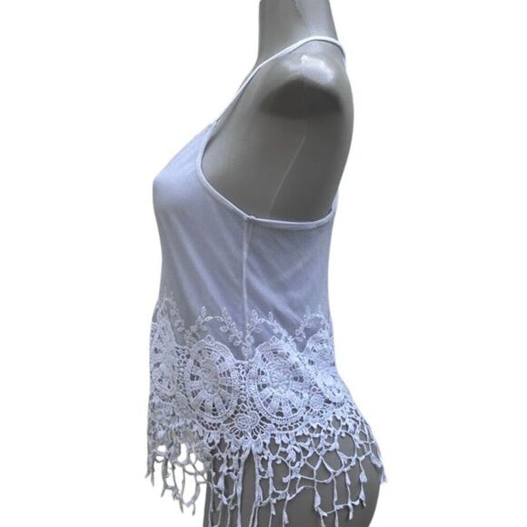 You Are Not Alone Cami Tank Top Women's Medium White Halter Embroidered Crochet - Picture 12 of 14